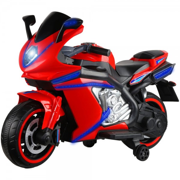 Мотоцикл двухколёсный на аккум.12V4.5A*1. USB, MP3, колеса пластик, 1 двиг.*550W, свет LED,красный