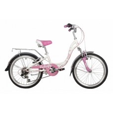 20" Велосипед NOVATRACK BUTTERFLY сталь, белый-розовый, 6-скор, TY21/RS35/SG-6SI, V-brake, багажник