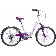 24" Велосипед Novatrack BUTTERFLY  сталь. рама13, 6-скор. (белый-фиолет) багажник