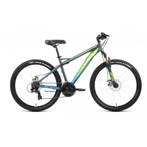 26" Велосипед FORWARD FLASH 2.0 disc (21 ск. рост. 17") 2020-2021, серый матовый/ярко-зеленый