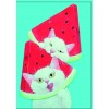 Блокнот Коты с арбузами, формат А6, 11х15 см, 56 листов в клетку на скрепке, обложка с гелевым