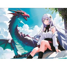 Холст с красками 40х50 см по номерам (в коробке) (30 цв.) Девушка с драконом (Арт. Х-8575)