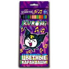 Карандаши цветные пластиковые Kuromi 177 мм, 12 цв., шестигранные, в картонной упаковке с евро