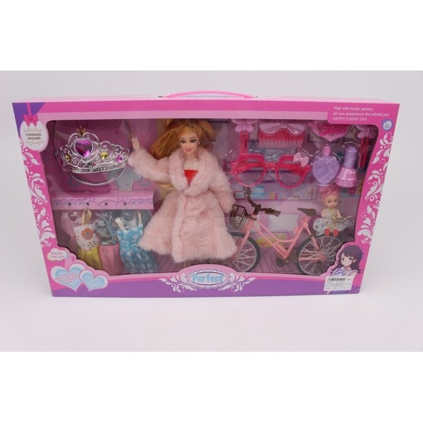 Кукла (2 шт в упак.) с набором одежды, велосипедом и аксесс., в/к  57,5*5,5*33 см