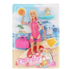 Кукла на серфе . Defa Lucy  "Пляжный отдых", в компл. кукла 29см, предм. 6шт., блистер