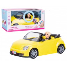 Машинка "Girls Club" на бат., цвет желтый, свет фар, музыка, кукла в комплекте, в/к 46*23*2