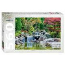 Пазлы 560 "Каскадный водопад в японском саду"