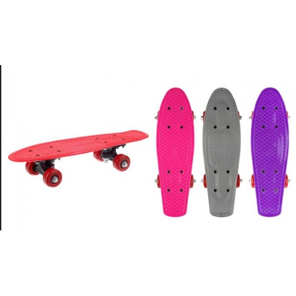Скейтборд пласт, колеса PVC без света,  пласт, размер43 см. цвета:( караловый,фиолет,розовый, серый)