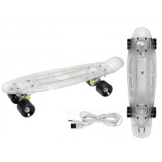 Скейтборд пласт. прозрачная платформа со светом, широкие колеса PU без света, стойка: алюм. прозрачн
