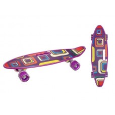 Скейтборд пласт с принтом и с ручкой для переноски, широкие колеса PU со светом, стойка: алю