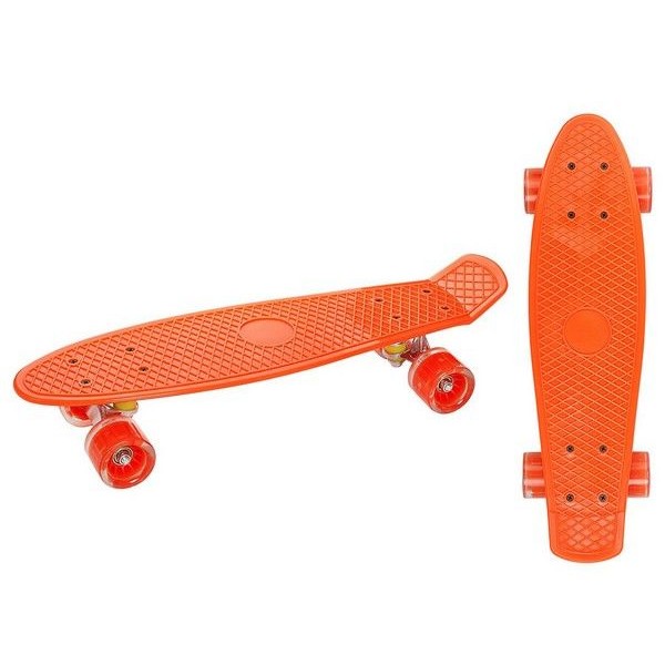 Скейтборд пласт, широкие колеса PU со светом, стойка: алюминиевая, размер платформы: 67*20 см.оранж