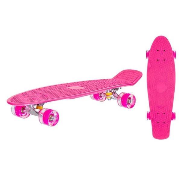 Скейтборд пласт, широкие колеса PU со светом, стойка: алюминиевая, размер платформы: 67*20 см.розов