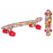 Скейтборд пластиковый с принтом, широкие колеса PU со светом, стойка: алюминиевая, IT106606