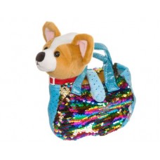 Собачка в сумке с пайеткиами, Bondibon МИЛОТА, c ошейником и поводком, PAC, чихуахуа 19 cм, арт. LEO