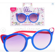 Солнцезащитные очки д.детей "Кошечка",оправа синяя с красным,карта,пакет